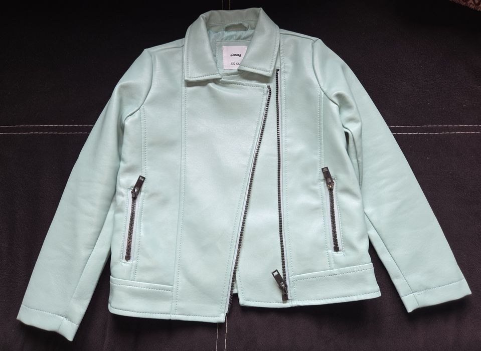 Яке байкър за момиче, тюркоазено, 122 см