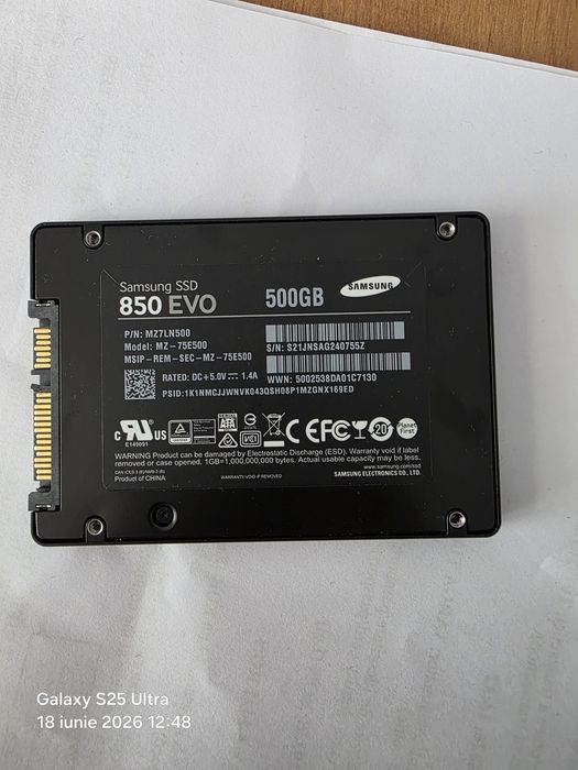 Vând Ssd 500gb Samsung evo 850 perfect funcțional Se vinde doar cu probă nu trimit în țară!