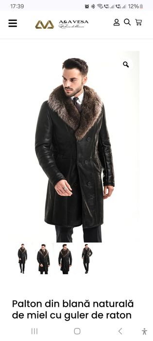 vand palton din blana naturala de miel cu guler de raton marimea 52