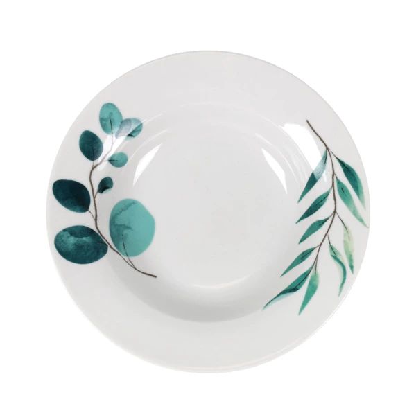 Set vesela masa Detroit 18 piese,ceramica decorata,rotund, Culoare Alb