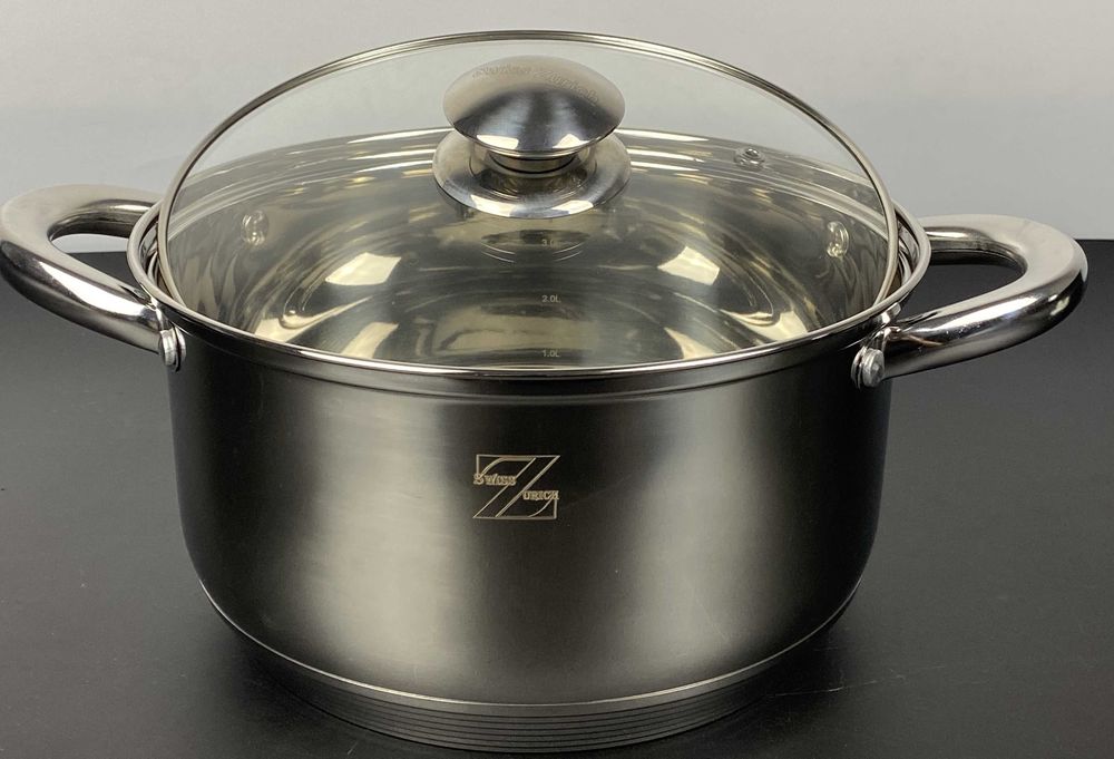 Vas inox 4.6 litri cu capac de sticla pentru gatit practic