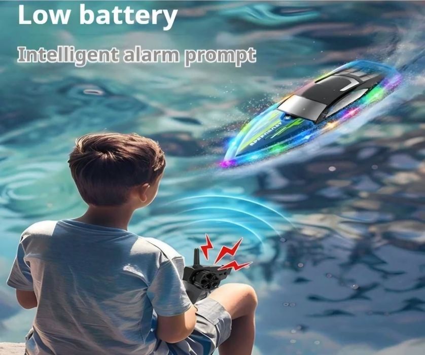 Високоскоростна RC Лодка с Дистанционно 2.4GHz, Двоен Витло, LED Светлини