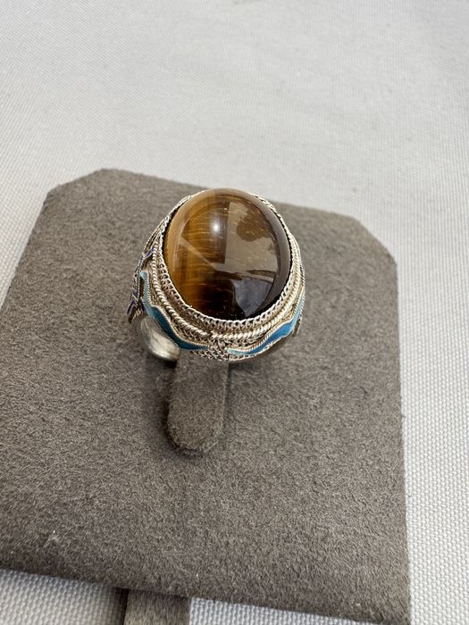 Inel din argint, email si ochi de tigru