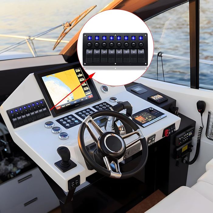 8-Канален Водоустойчив Панел с Превключватели 12V/24V за лодки, кемпер