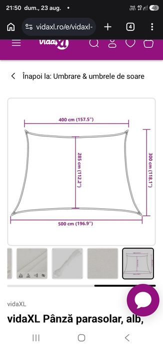 Pânză parasolar, alb, 4/5x3 m, HDPE, 160 g/m²