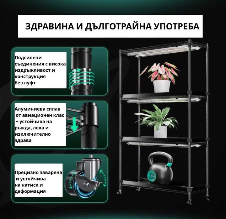 Стойка за растения с лампи за растеж