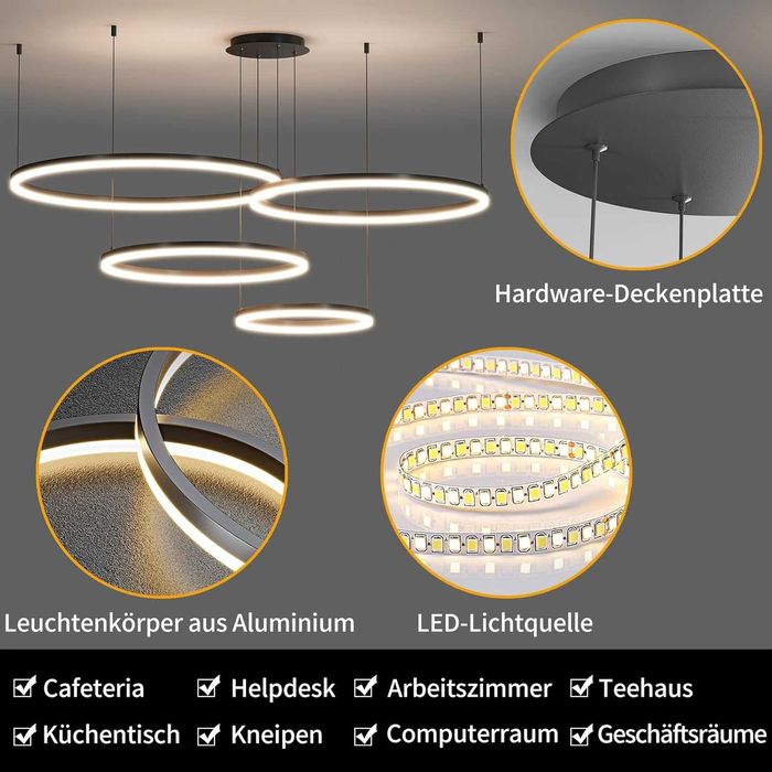 Mikeru LED висяща лампа 40–100см кръгла димируема с функция памет