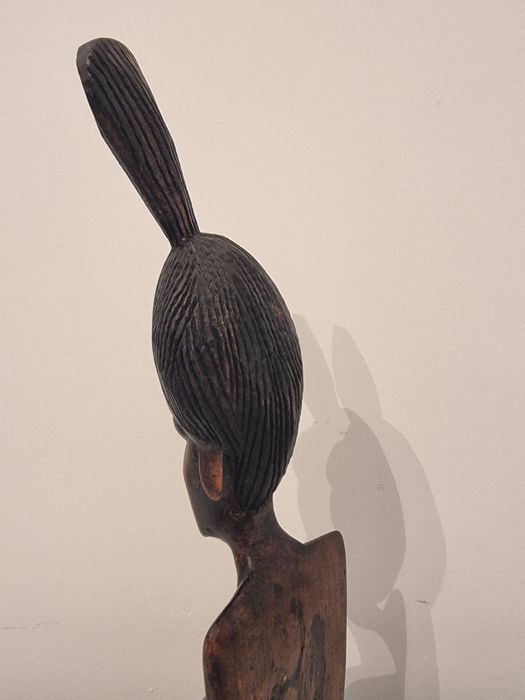 Sculptura lemn masiv bust femeie africana inserti fildes