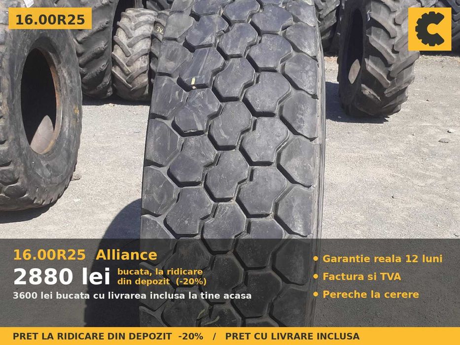 Cauciucuri Anvelope 16.00R25 16.00 R25 16.00-25 1600R25 16 00 25 Alliance Incarcator Frontal si Industrial SH Second Hand FACTURA TVA Garantie 1 An