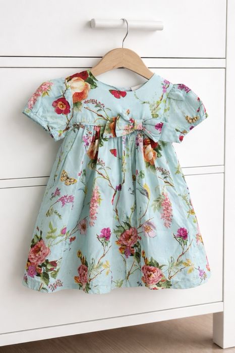 Rochiță superbă NEXT Baby, bumbac, imprimeu floral & fluturi, mărime 0-3 luni