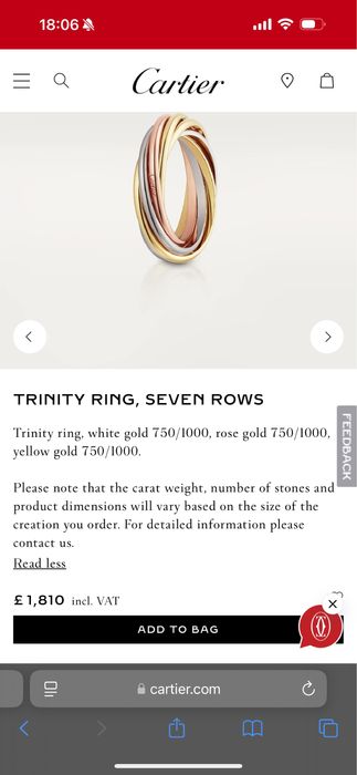 Inel CARTIER TRINITY SEVEN RAWS marimea 46 ,18 ct