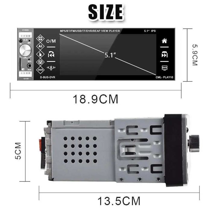 Pioneer 4168T 1DIN MP5 сензорно Авторадио Bluetooth USB SD камера за заден ход 4x50W, 4.1 Инча