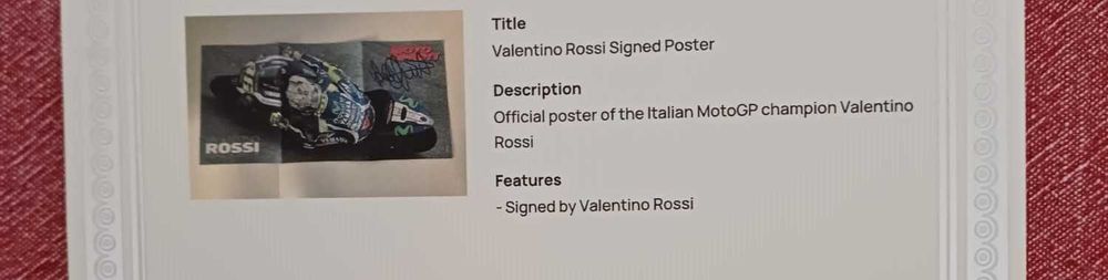 Poster semnat de Valentino Rossi - cu certificat