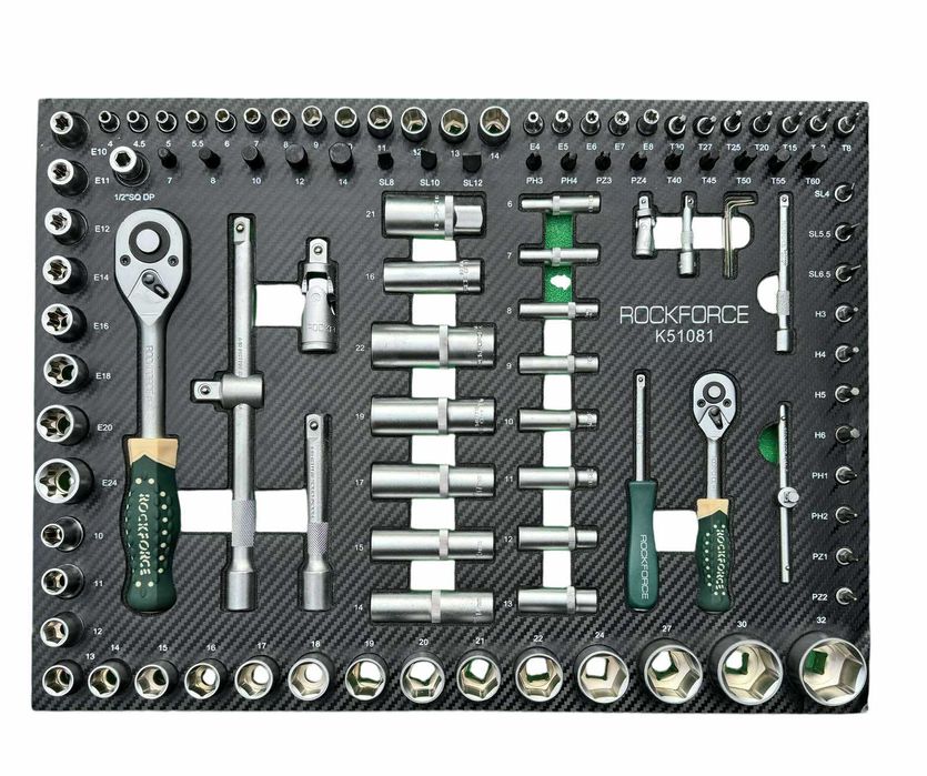 НЕМСКИ Професионален шкаф с инструменти RockForce 172 части +ЛЕД ФЕНЕР