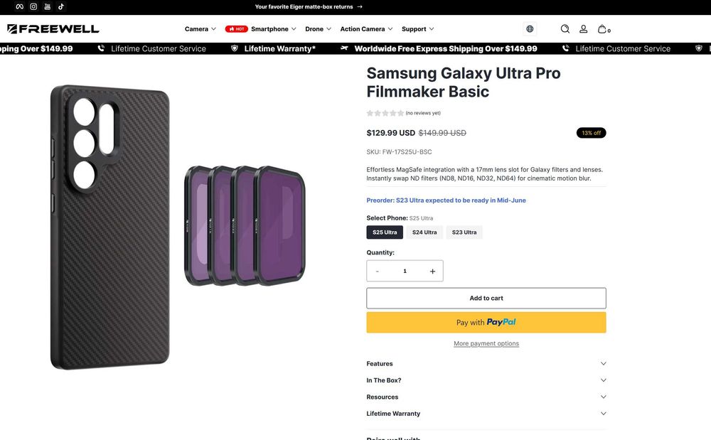 Samsung Galaxy 25 Ultra Pro Filmmaker калъф + 4 ND филтъра