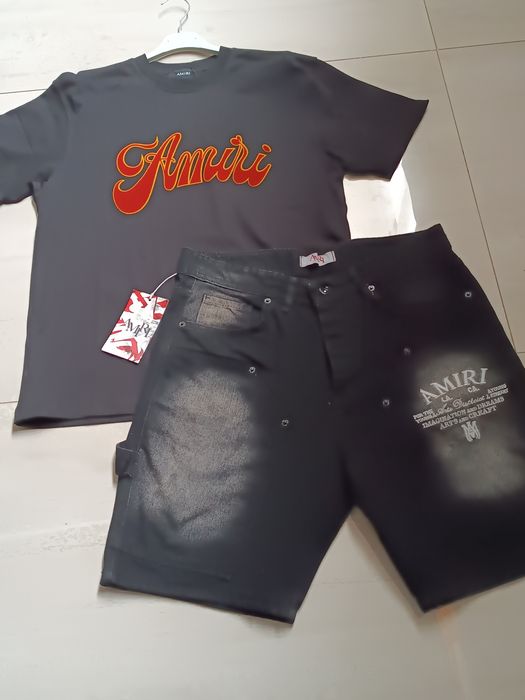 Compleu bărbați tricou și pantaloni scurți de blugi Amiri
