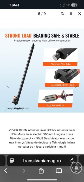 Actuator liniar 12V, cursa de 500 MM, 1000N(100 Kgf),NOU