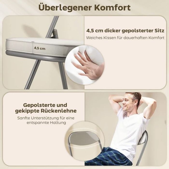 Комплект от 4 тапицирани, сгъваеми стола