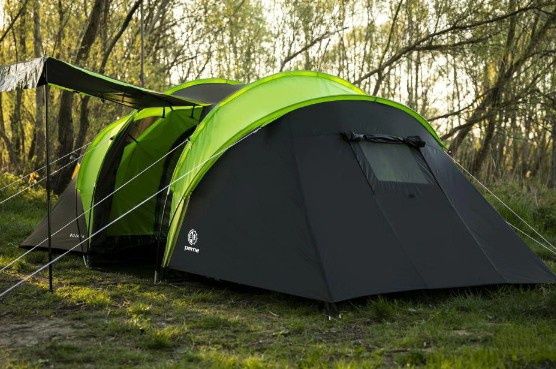 Cort camping Bojan 4, 4 persoane, Impermeabil 4000 mm, Inaltime 140 cm, Montaj rapid, Negru/Lime