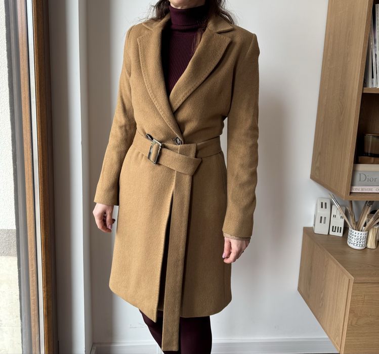 Kensol елегантно палто с естествен косъм (яка), Вълна и кашмир