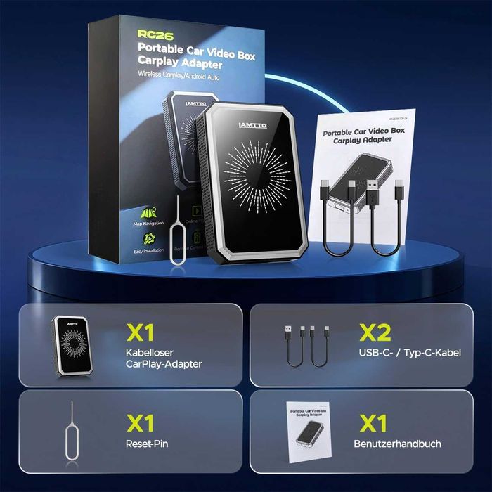 Adaptor wireless youtube CarPlay AI Box cu descărcare aplicație Google Play și Gemini AI pentru CarPlay și Android Car Dual Band WLAN Bluetooth
