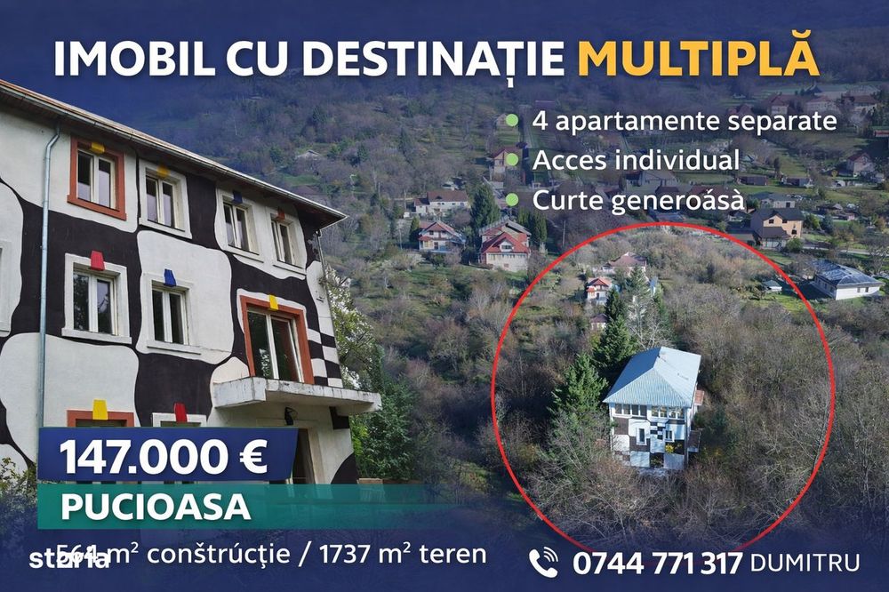 PUCIOASA-Strada Garofitei, Vila S+P+E+M - 564 m² + Teren - 1.737 mp.