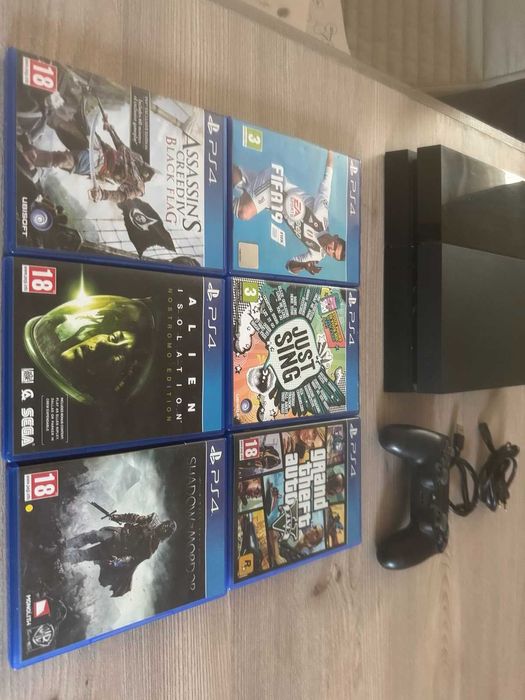 PlayStation 4 + оригинален контролер + 6 игри