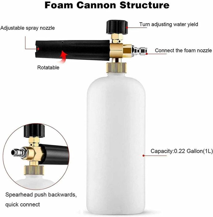 Пянообразуваща дюза Foam Cannon 1 л Quick Connect 1/4 - 5 дюзи в комплекта