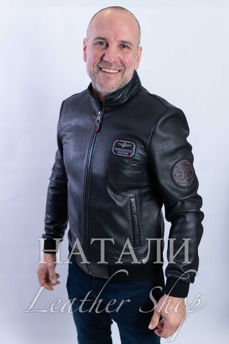 Мъжки кожен бомбър Пилот Black