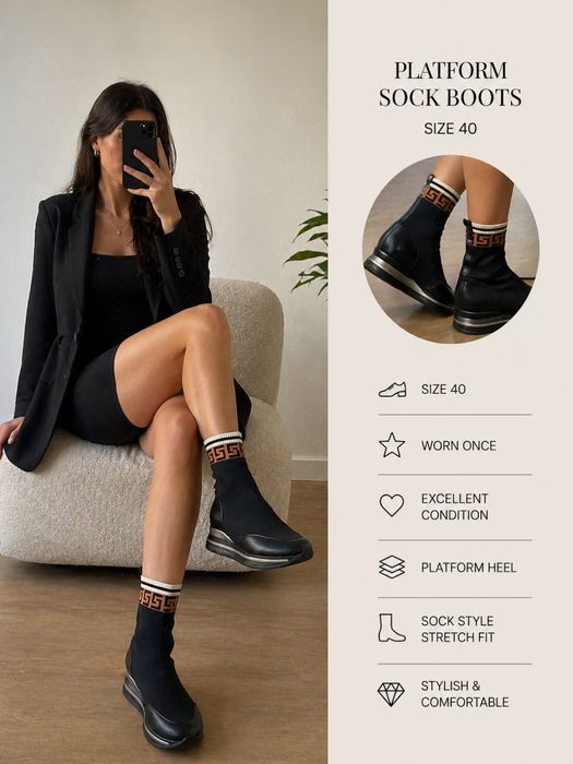 Incaltaminte pentru femei ghete tip soseta cu modelul de la versace, cu platforma pe interior marimea 40 fara defecte cu semne minime de uzura pe talp
