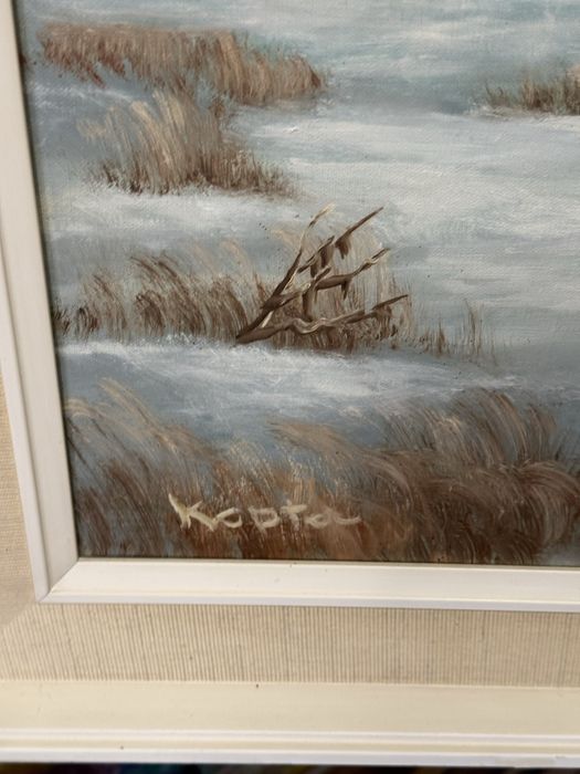 красива голяма картина ловна сцена маслени бои платно автор