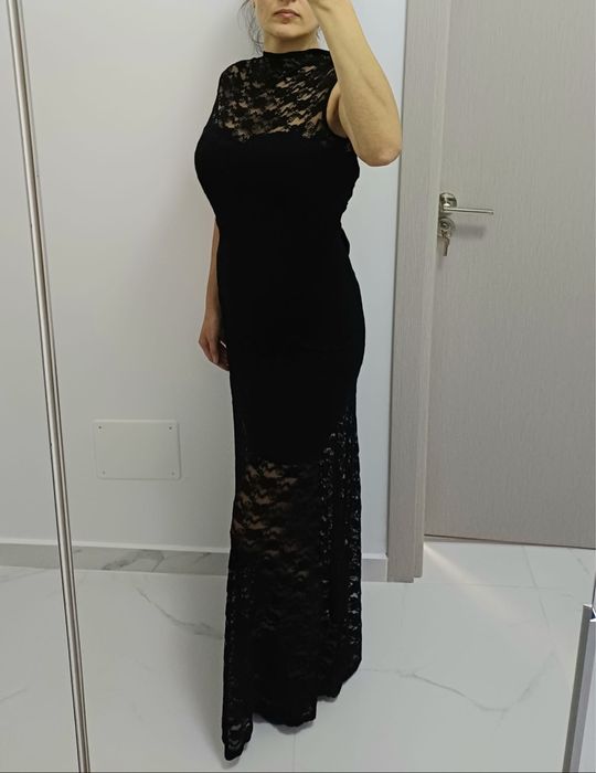 Rochie ocazie lunga neagra din dantela marimea S