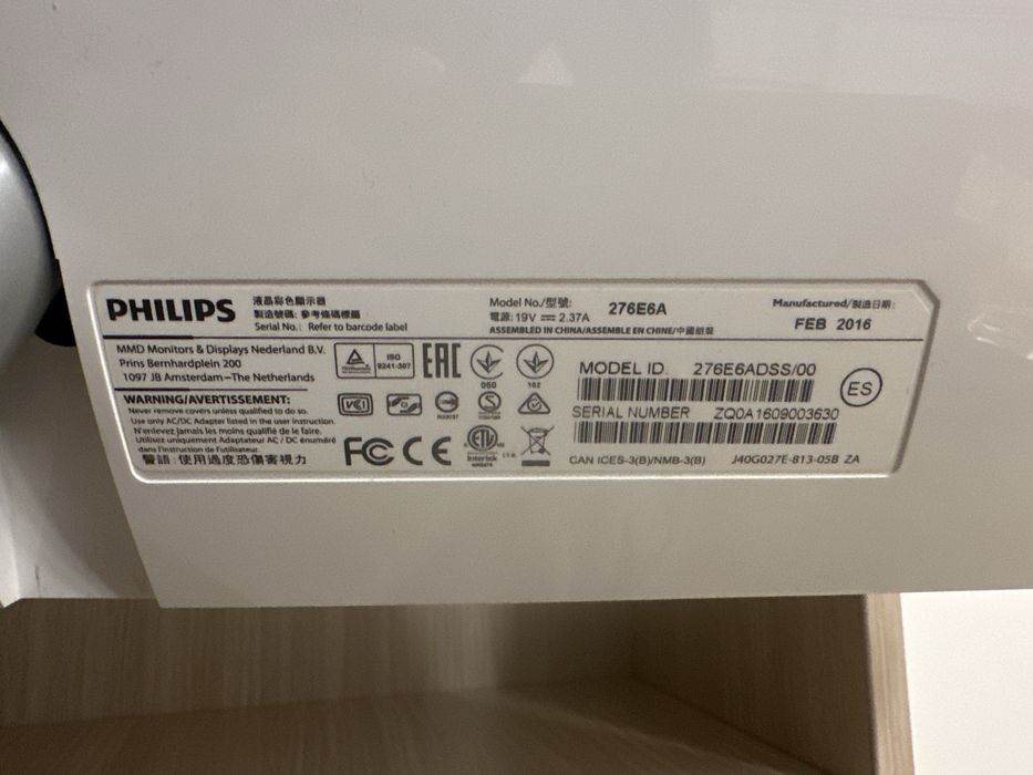 Monitor Philips 276E Full HD 1920 x 1080