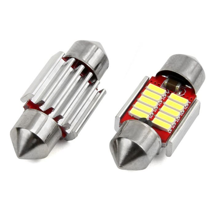 Set 2 becuri auto Vertex LED, C5W SV8.5-8, 10SMD 4014, 2W, 31mm, Canbus, 12-24V, leduri alb sofit Festoon