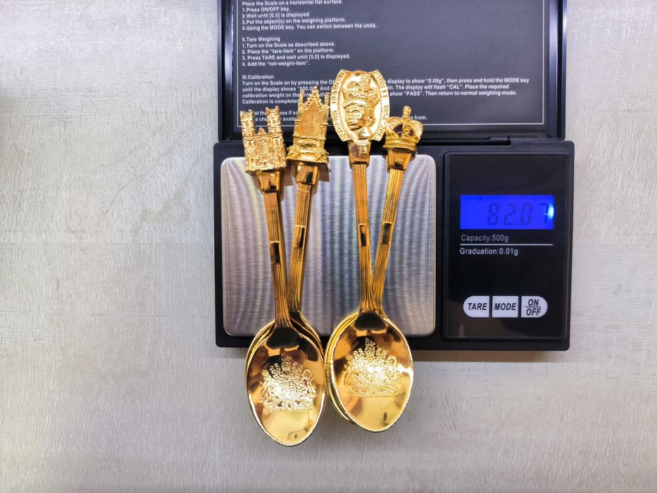 Комплект 4 позлатени-22 карата злато лъжички за кафе/чай, 1952-2012 г.