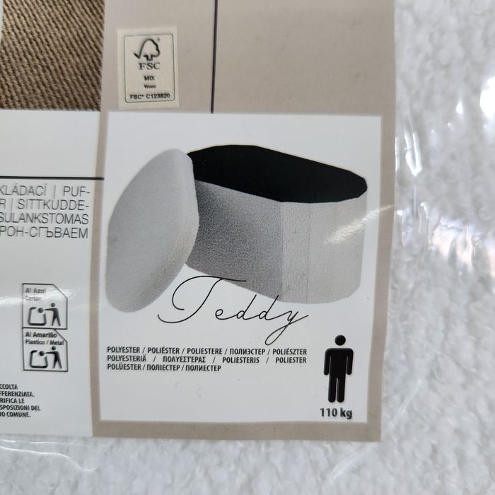 NOU Taburet oval, teddy, alb