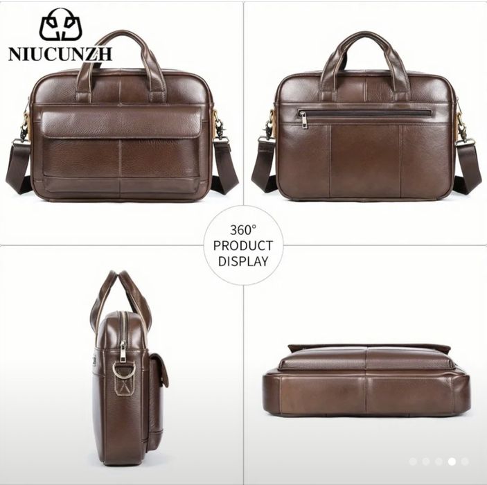 Мъжка кожена бизнес чанта•Ежедневно куфарче за лаптоп15”/-10% Промоция