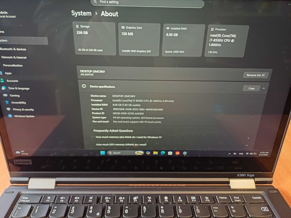 13.3'FHD 4G IPS Touch Lenovo Yoga Core™i7-8th/8GB DDR4/256GB SSD NVMe