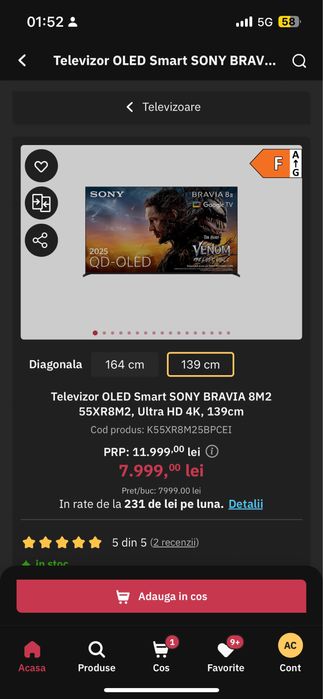 Vand televizor Sony Bravia 8 M2 Oled 139 cm negru
