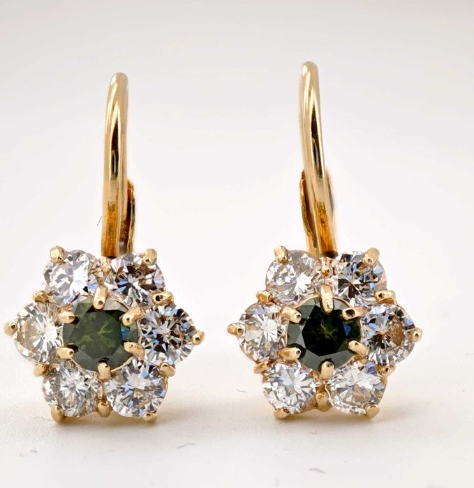 Cercei 14k diamante naturale albe si verzi 1.8ct