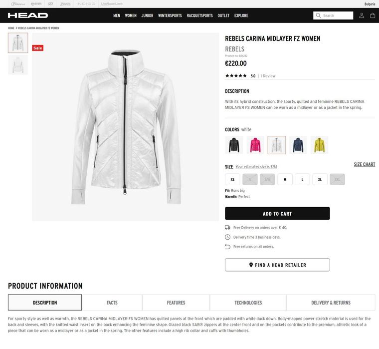 HEAD Carina, XS/S/M, естествен пух, ново, оригинално дамско яке