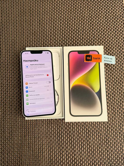 100% БАТЕРИЯ! iPhone 14  Лизинг от 18€/мес  starloght white  128Gb - бял