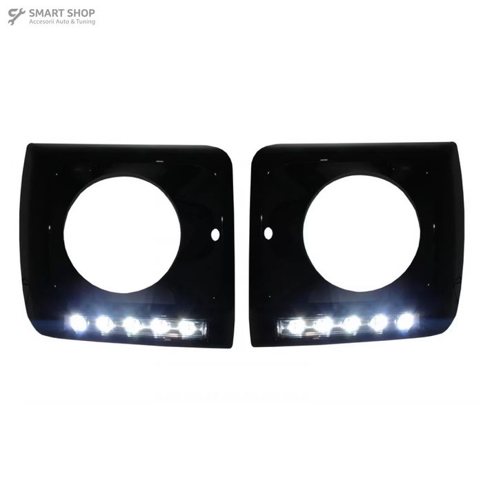 Carcasa Faruri cu Lumini de zi dedicate LED DRL compatibil cu Mercedes G-class W463 (1989-2012) G65 Design Negru cu Faruri Bi-Xenon