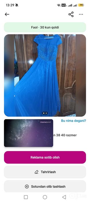 Vecherniy koʻylak sotiladi