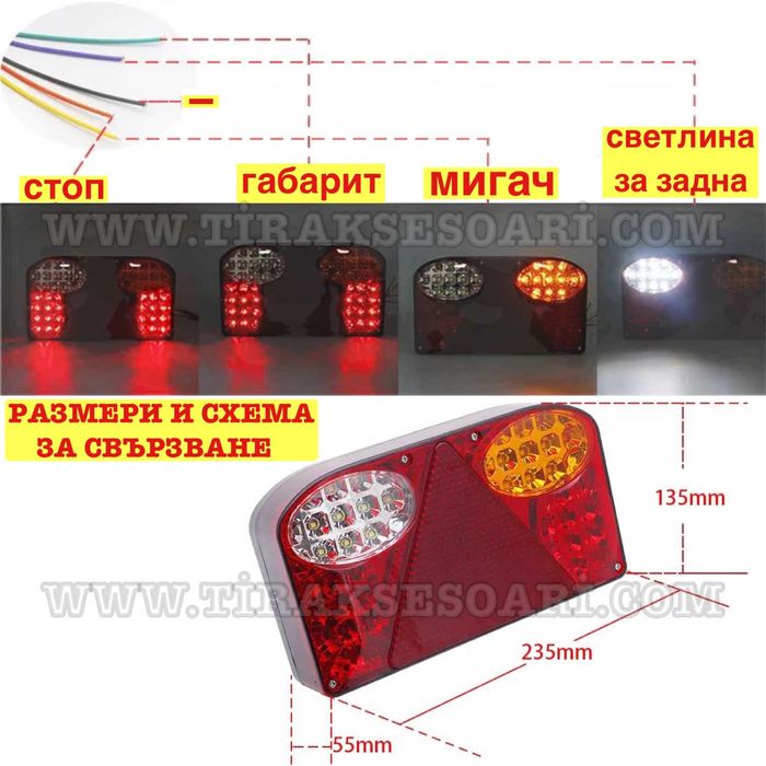 2 бр. LED Стопове 24см Диодни Стопове за каравана Стопове за ремарке