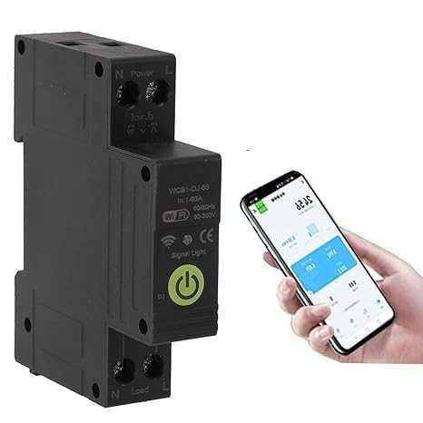 Tuya Wi-Fi предпазител бушон,  63A за DIN шина, електромер, защити