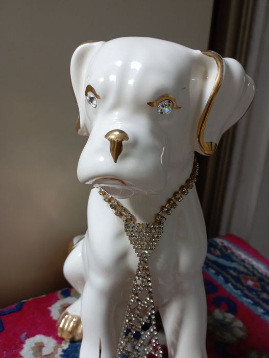 Статуэтка собака белая. Цепь Сваровски