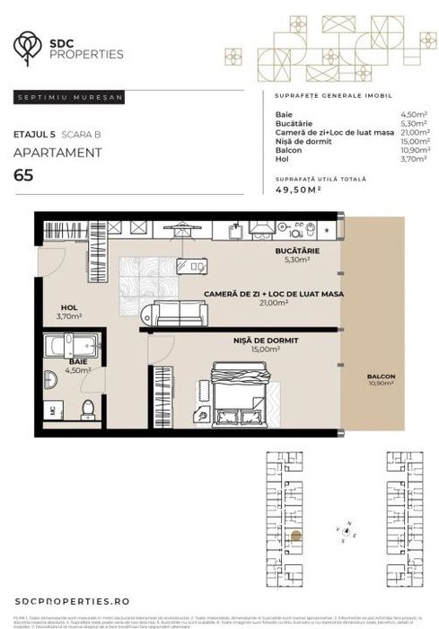 PROIECT EXCLUSIVIST! Apartament de vanzare, 49,50 mp, Complex SDC