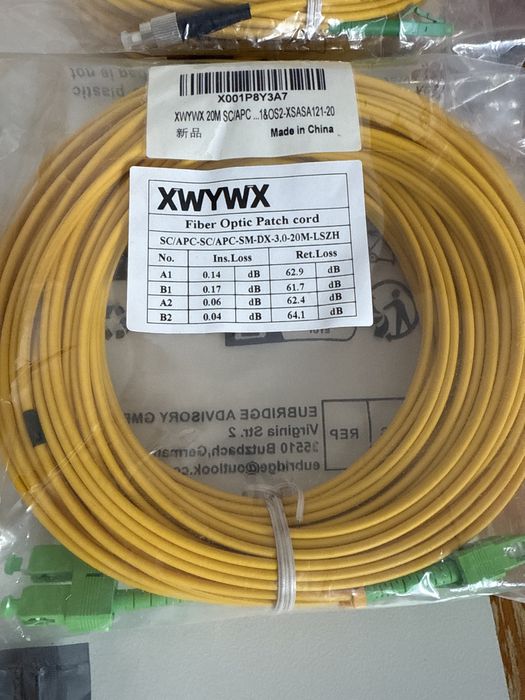 Cablu Patch Fibra Optica 20m XWYWX SM SX/DX LSZH 3.0mm / SC ST LC FC