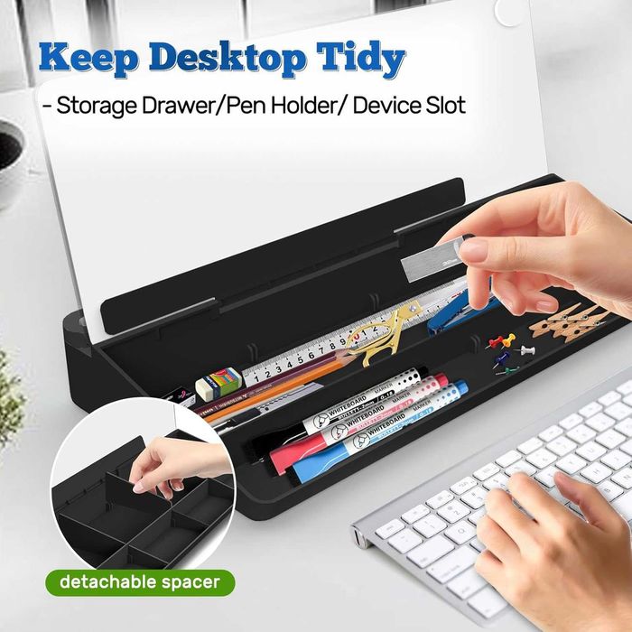 НОВА! Стъклена дъска за бюро с органайзер, бяла, с маркери и чекмедже